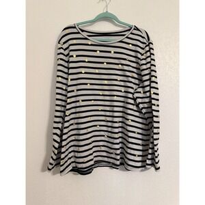 Lane Bryant Womens Striped Gold Dot Long‎ Sleeve Top Plus Size 22 24